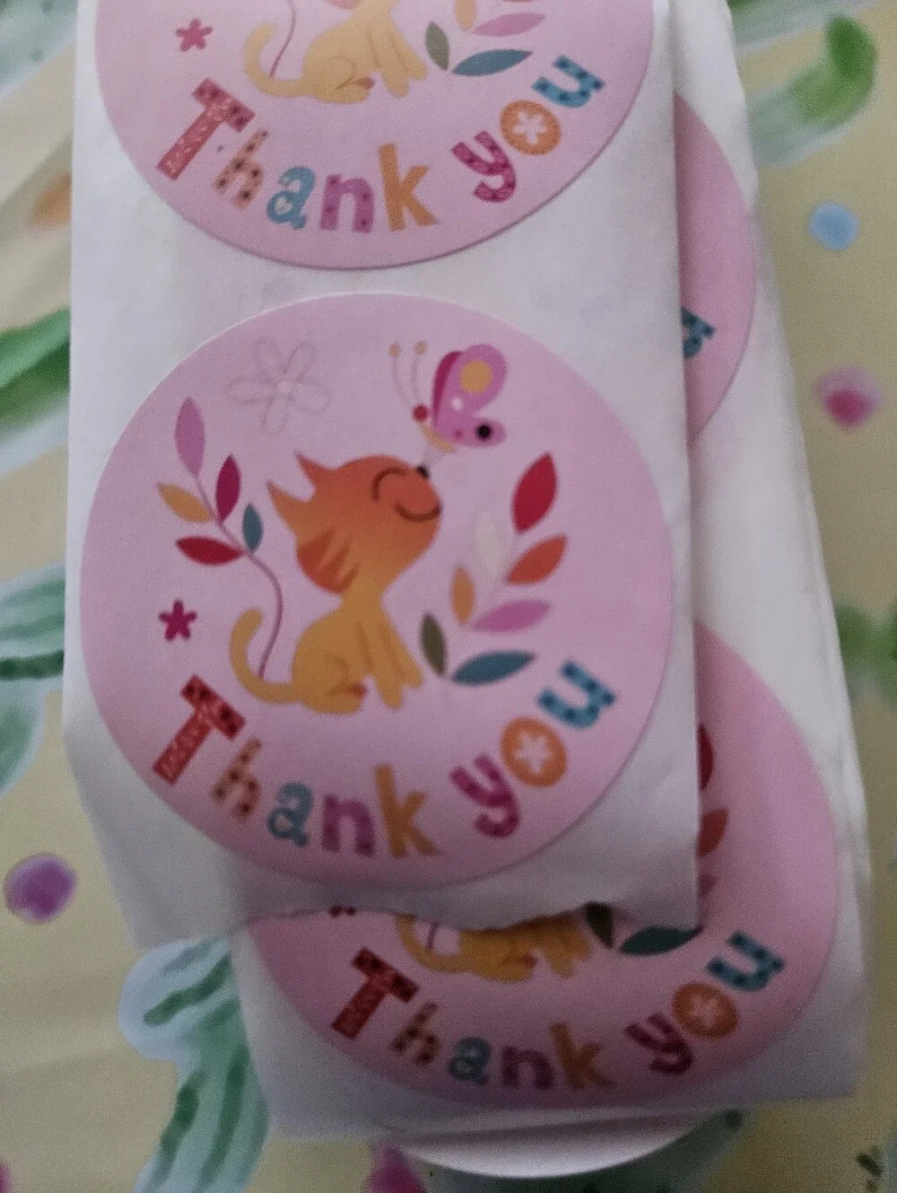 Thank You Pink Stickers - Cute Cat & Butterfly Design
